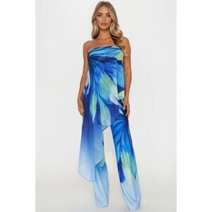 Danielle Flowy Floral Jumpsuit - Blue - Size XL